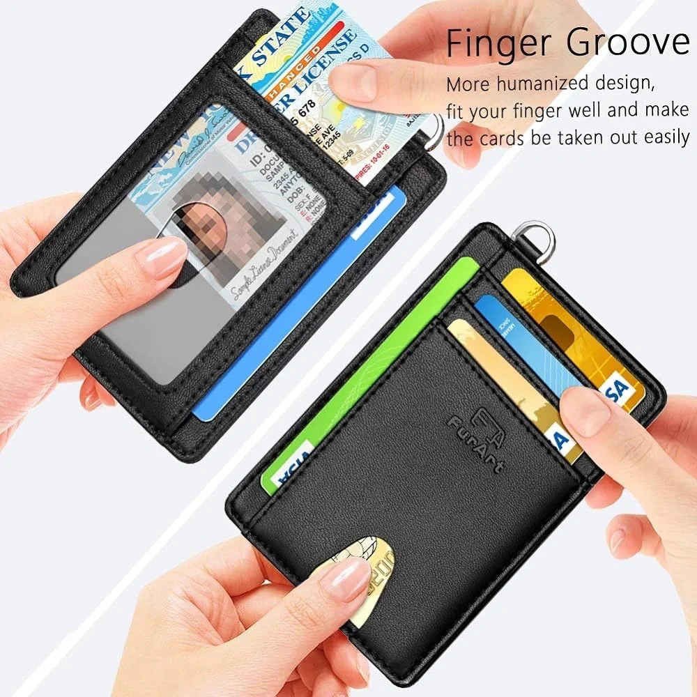 Black Leather Wallet Women Card Money Holder RFID Block Slim Minimalist Pocket